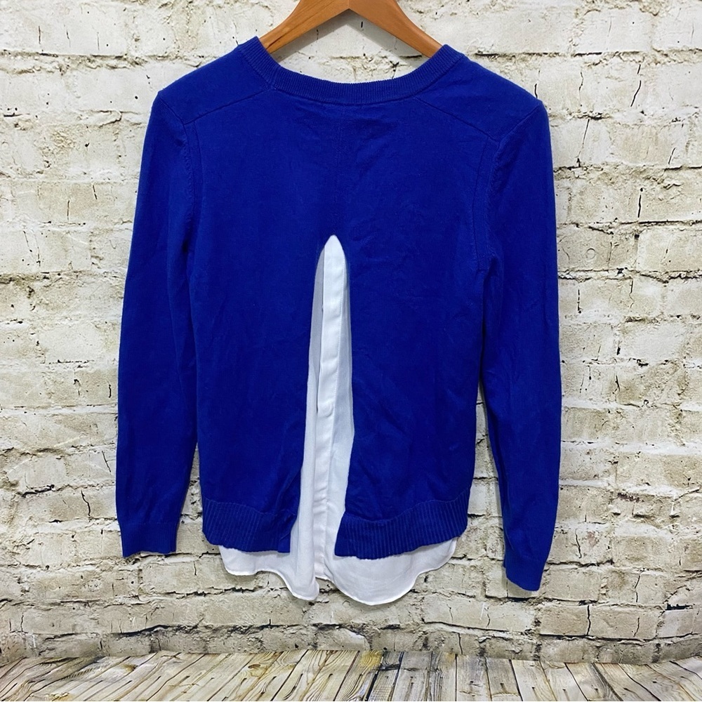 Tyler Boe Blue Shirttail Open Back Cotton Cashmere Sweater - Picture 3 of 5
